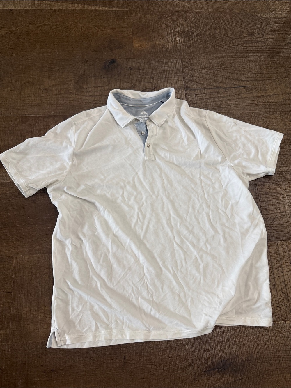 Tommy Bahama White Short Sleeve Polo with Light Blue Placket